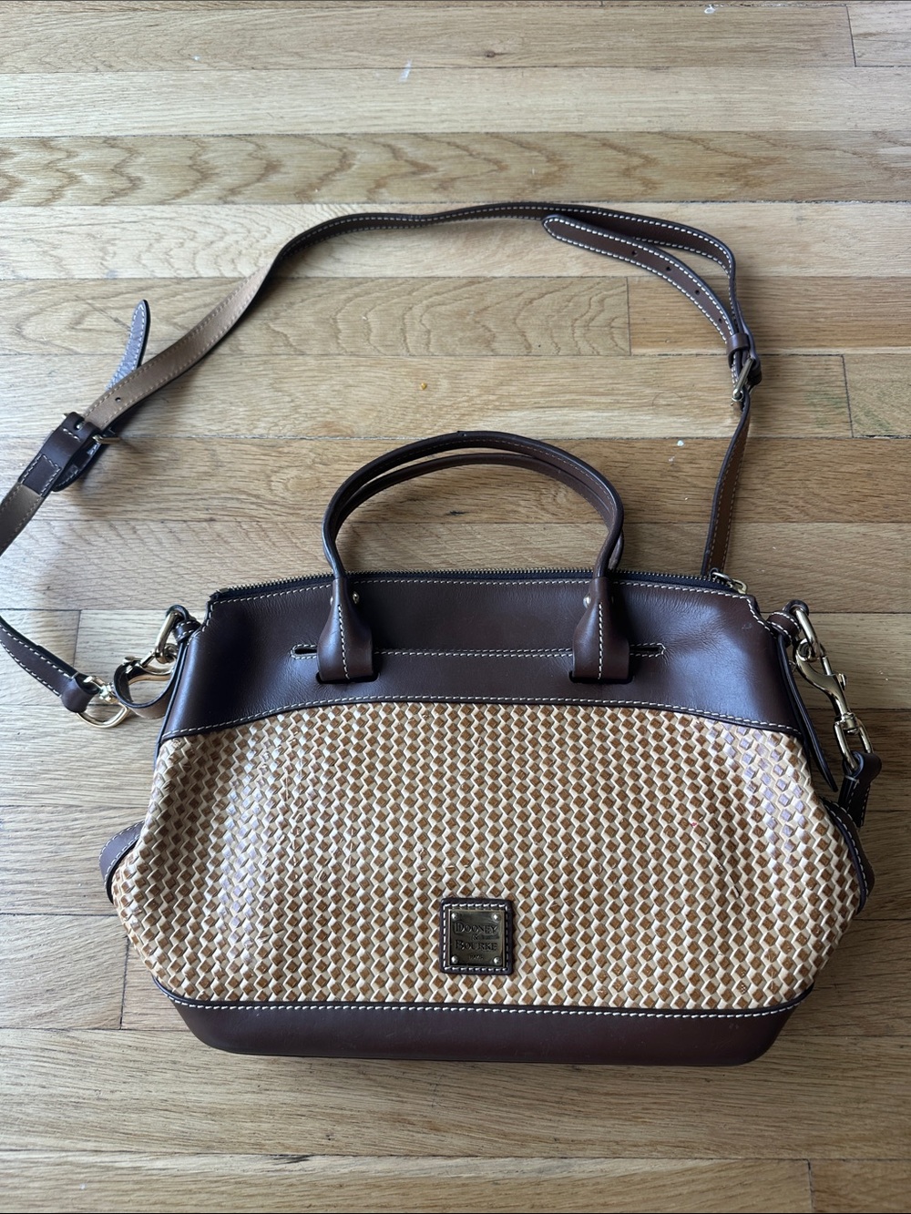 Dooney & Bourke Brown Satchel Handbag with Leather Trim
